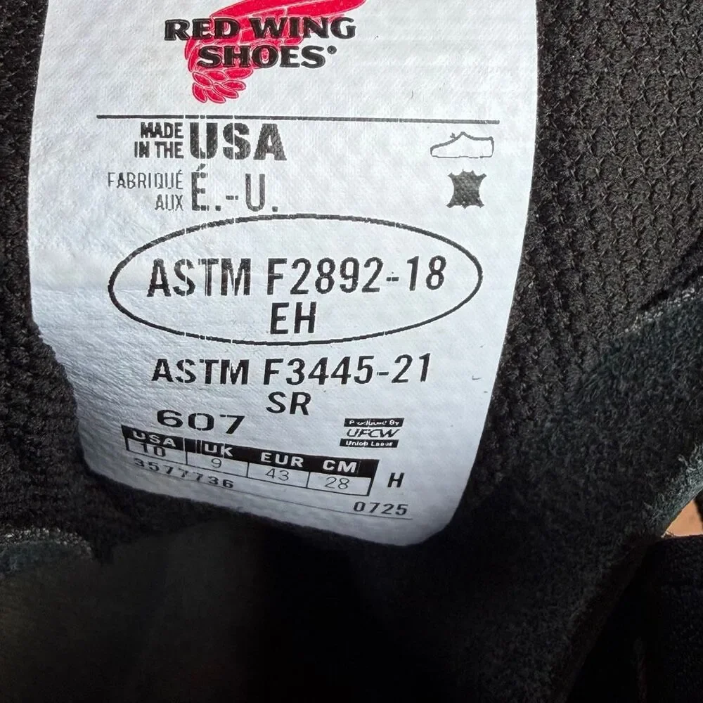 Red Wing SuperSole 2.0 607 Mens Soft Toe Work Boots Black Leather 10 H NEW